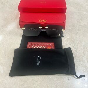 Cartier Wood Frames Black and Gold Rimless Sunglasses